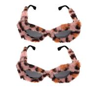 Didiseaon 2pcs Furry Shades Leopard Print Plush Cat Eye Sunglasses for Masquerade Parties Vintage Style Accessories for Women Travel Friendly UV Protection