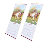 Didiseaon 2pcs Hanging Calendar with Horse Zodiac Scroll Faux Rattan Wall Art Weather-resistant Lunar Feng Shui Decor for Home Office Traditional Year Blessings
