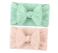 Didiseaon 2pcs Headband Breathable Nylon Bowknot Hair Bands for Boy Girl Soft Textured Jacquard Headdress in Pink and Mint Green Comfortable Headwear for Daily Wear and Special Occasions