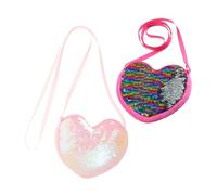 Didiseaon 2Pcs Heart Shaped Purse for Sequin Rainbow Bling Lightweight Single Shoulder Strap Crossbody Bag Small Coin Purse for Birthday Gift