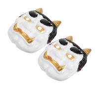 Didiseaon 2pcs Japanese Samurai Demon Masks White Plastic Horned Design Reusable and Easy to Clean Party Masks for Halloween and Sushi Restaurant Decor