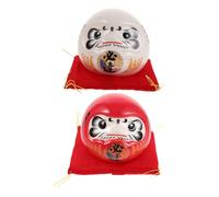 Didiseaon 2pcs Miniature Porcelain Zen Decor Daruma Figurines Ceramic Japanese Money Bank Couple Ornaments for Wealth Unique Prosperity Symbol Gift for Year Collection