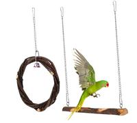 Didiseaon 2Pcs Natural Wooden Pet Bird Swing with Hanging Hooks Safe Chewing Perch for Small Birds Like Parrots Parakeets Conures Enhances Balance and Coordination Foot Exercise Cage
