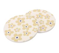 Didiseaon 2pcs Non-slip Floral Cup Coasters White Pottery and Cork Tea Cup Mats for Home Office Bohemian Decorative Pot Pads with Vintage Daisy Pattern Drink Coasters for Table Protection