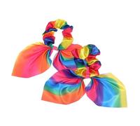 Didiseaon 2pcs Rainbow Rabbit Ear Hair Ties with Tassels for Women Stylish Ponytail Holders Soft Elastic Hair Bands for Everyday Use and Giving