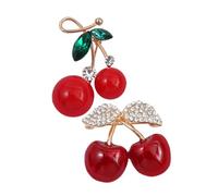 Didiseaon 2pcs Red Cherry Rhinestone Brooch Pins Cute Kawaii Alloy Lapel Pin Accessories for Women S Sweaters Party Casual Outfits Vibrant Decorative Clothing Ornament