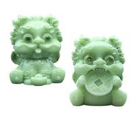 Didiseaon 2pcs Resin Mythical Beast Figurine Statue Set for Home Decor, Light Green Vivid Appearance Animal Sculpture Ornaments for Living Rooms and Stylish Decoration