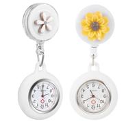 Didiseaon 2pcs Retractable Nurse Watches Clip-on Fob Pocket Watches Metal Quartz with Glass Dial Practical and Beautiful Design for Professional Nurses
