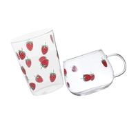 Didiseaon 2Pcs Reusable Glass Mug with Strawberry Pattern Multi-Function Transparent Glass Cups for Coffee Juice Tea Water Capacity Unique Design for Home and Use