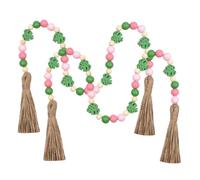 Didiseaon 2pcs Rustic Wooden Bead Garland with Tassels Tiered Tray Beaded Garland Decoration Natural Wood Hanging Ornament for Wall and Holiday Party Ambiance