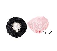 Didiseaon 2Pcs Satin Sleeping Hats Elastic Adjustable Hair Protection Caps for Shower Bath Night Use Pink and Black