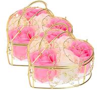 Didiseaon 2pcs Set Pink White Rose Scented Decorative Soap Flowers with 6 Iron Basket Preserved Roses, Bath Soap Set for Women, Valentine’s Day Floral Beauty Presents
