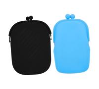 Didiseaon 2pcs Silicone Coin Pouches and Mini Wallets for Women, Portable Travel Money Pouch with Earphone Storage, Small Change Purse in Blue and Black