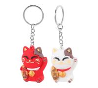 Didiseaon 2pcs Soft Pvc Lucky Maneki Neko Cat Keychains, 3d Cartoon Cat Key Ring Charms for Women, Car and Bag Pendant Accessories in White and Red