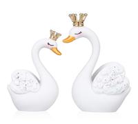 Didiseaon 2pcs Swan Sculpture Figurines, 1 Pair Resin Swan Statue Couple for Cake Ornament Car Dashboard Ornament Home Decor Valentines Day Gift Tabletop Entrance Decorations (White)