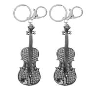 Didiseaon 2pcs Tiny Violin Keychain Set Rhinestone Musical Instrument Pendant for Women Bag and Purse Hanging Decoration, Small Vintage Silver Music Keyring for Couples Party Accessory
