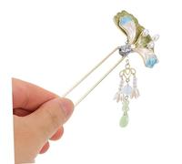 Didiseaon 2pcs Vintage U Shaped Hairpin with Enamel Flower Tassels Non Slip Metal Chopsticks for Hanfu Updos Elegant Pink and Green Chinese Hair Accessories for Women