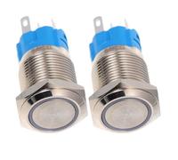Didiseaon 2pcs Waterproof Momentary Rocker Switch 16mm Flat Head Reset Push Button with Ring Light Aluminium Alloy for Automotive Vehicle 12v 24v