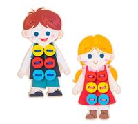 Didiseaon 2pcs Wooden Clothes Lacing Threading for Adorable Doll Shape Educational to Hand-Eye Coordination and Exercise Patience, for Early Learning