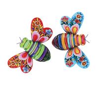 Didiseaon 2pcs Wrought Iron Bee Wall Art Hanging Ornaments Blue Red and Red Iron Bee Decor Sculptures for Indoor Outdoor Garden Home Decoration