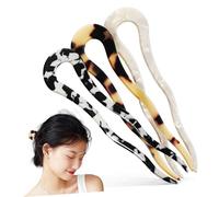 Didiseaon 3 Pcs Acetate U Shape Hair Pins for Women Stylish Hair Forks Decorative Bun Sticks in Light Tortoise Cow Pattern and Colors Accessories for Thick Curly Straight