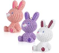 Didiseaon 3 Pcs Resin Rabbit Charms Small Bunny Pendants with Metal Rings Cute Keyrings for Bags Backpacks Pink Purple White