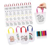 Didiseaon 32 Pcs DIY Color Your Own Non-woven Tote Bags with Multi-colored Pens Reusable Party Favor Bags for Art Crafts School Birthday and Family Activities Random Color