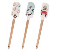 Didiseaon 3pcs Christmas Spatula with Food-Grade Silicone Heads and Wooden Handles Non-Scratch Icing Smoother and Butter Scraper for Baking Snowman Design Kitchen Utensils for Holiday Cake