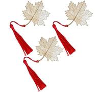 Didiseaon 3pcs Golden Metal Leaf Bookmarks Lightweight and Fadeless Copper and Rayon Hanging Reading Bookmarks with Chinese Style Design for School and Office Use