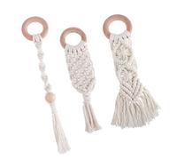 Didiseaon 3pcs Hand Woven Cotton Rope Molar Rod Teether for Babies, Natural Beech Wood Teeth Stick Set, Safe Chewing Toy for Infant Teething Comfort and Oral Development
