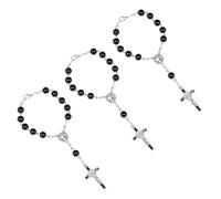 Didiseaon 3pcs Rosary Bracelet Cross Pendant Chain round Beaded Glass Black
