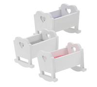 Didiseaon 3pcs Scale Mini Crib Furniture in White Blue Grey Safe Doll House Bedroom Accessories for Realistic Role Play and Collectible Decor