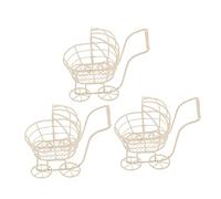 Didiseaon 3pcs Small Dollhouse Accessories Mini Stroller Iron Wire Pram with Storage Basket Lightweight Decorative Dollhouse Pushchair for Play and Imaginative Pretend Play