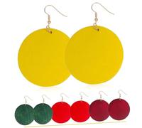 Didiseaon 4 Pair Vintage Bohemian Wood Earrings for Women Lightweight Round Geometric Dangle Hook Earrings in Yellow Red Olive Wine Red for Daily Party Wedding gifts for for for for for for