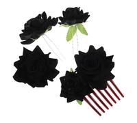 Didiseaon 4-pcs Black Fabric Rose Hair Clip Set for Women Bridal Wedding Hair Accessories with 7-tooth Side Comb 2 U-shaped Hairpins Brooch for Bridesmaids and Parties