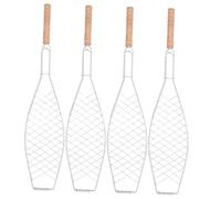 Didiseaon 4 Pcs Fish Grill Clip Iron Mesh Basket with Wooden Handle Non-stick Bbq Utensil for Outdoor Camping Picnic Barbecue Tool Suitable for Grilling Steaks Sausages Chicken Corn and Fish