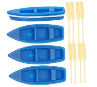Didiseaon 4 Set Resin Miniature Fishing Boat Models with Wooden Oars Compact Nautical Decor for Bedroom and Living Blue Craft Figurines for Interior Decoration and DIY Ocean Scene Creation