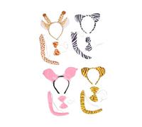 Didiseaon 4 Sets Cartoon Animal Headbands with Ears Bow Ties Tails Kit for Halloween Costume Cosplay Party Accessories for Includes Giraffe Tiger Flying Pig Zebra Designs