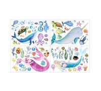 Didiseaon 4 Sheets Luminous Ocean Theme Wall Stickers Glow in The Dark Mermaid Design, PVC Material, No Sticky Residue, for Home Decor and Parties
