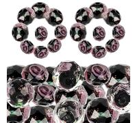 Didiseaon 40pcs DIY Azure Stone Beads Charms with Flower Pattern Loose Beads, Black Colour, Delicate and Beautiful Appearance, Smooth Surface, Easy to Store for Bracelets Jewelry Making DIY