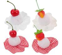 Didiseaon 4pcs Birthday Hair Clips Set Cherry Strawberry Cake Food Hair Barrettes Plaid Alligator Clips Women’s Party Accessories for Christmas and Celebration
