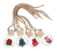 Didiseaon 4pcs Christmas Car Air Fresheners Hanging Diffuser Bottles Empty Glass and Wood Aromatherapy Ornaments to Hang from Rearview Mirror for Holiday Season Decoration
