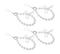 Didiseaon 4pcs Faux Pearl Bowknot Phone Bracelet Keychain Abs Beaded Wrist Strap with Butterfly Accent Phone Lanyard Charm for Women Accessories