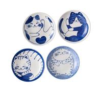Didiseaon 4pcs Japanese Style Ceramic Soy Sauce Dishes with Cat Pattern Small Appetizer Plates for Sushi Snacks and Condiments Easy to Clean and Reusable