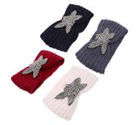 Didiseaon 4pcs Knitted Headband Diamond Clover Hair Accessory Vintage Fabric Foldable Warm Headband for Women Autumn and Winter Wear