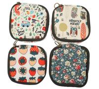 Didiseaon 4pcs Menstrual Pad Bag Small Square Sanitary Napkin Holder Portable Cosmetic Pouch for Travel Storage with Cute Strawberry Owl Floral Patterns