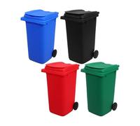 Didiseaon 4Pcs Mini Desk Trash Bin with Lid, Small Plastic Pencil Holders, Cute Mini Trash Can Set for Office and School Desktop Organization in Black, Blue, Green, and Red
