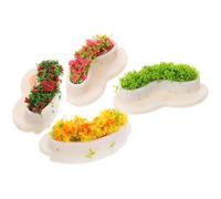 Didiseaon 4pcs Miniature Bench Mini Doll House Furniture for Shopping Mall Public Rest Area Flower Bed Seating with Red and Green Floral Design