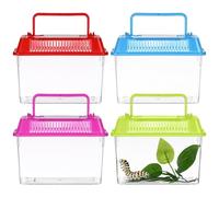Didiseaon 4pcs Portable Plastic Fish Tank Handheld Aquarium with Handle 15x9.5x11cm, Smooth Surface Breeding Case for Pet Hamster and Turtle, Unique Home for Fish in Breeding Random Color