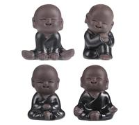 Didiseaon 4pcs Purple Clay Zen Monk Buddha Ornament Set for Tea Art Decoration, Creative and Lifelike Buddha Meditation Figurines to Stress and Increase Peace, Gift for Family